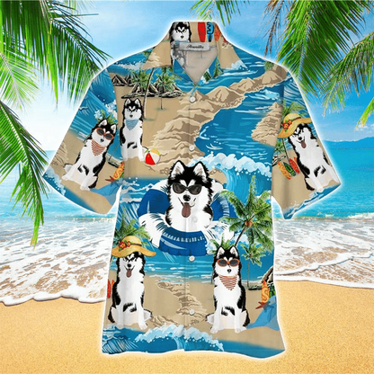 Husky Terrier Mens 3D Hawaiian Shirt, Husky Button Up Shirt HO2394