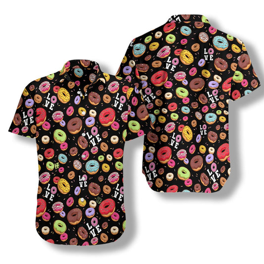 Donut Black Hawaiian Shirt, Colorful Summer Aloha Shirt For Men Women HO0286