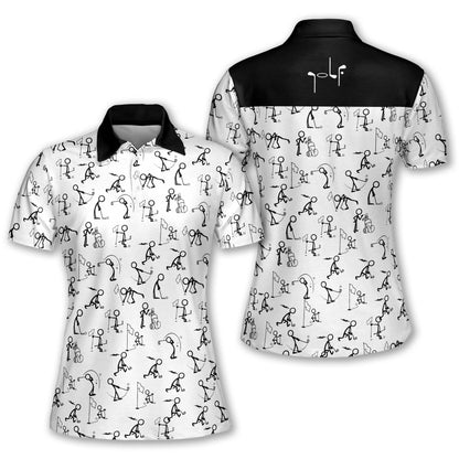 Stickfigures Playing Golf Women Short Sleeve Polo Shirt Sleeveless Polo Shirt I0146