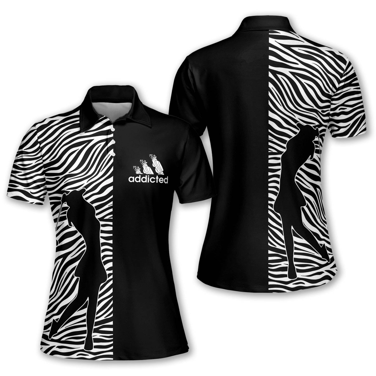Zebra Pattern Golf Addicted Women Sleeveless Polo Shirt, Short Sleeve Polo Shirt I0175