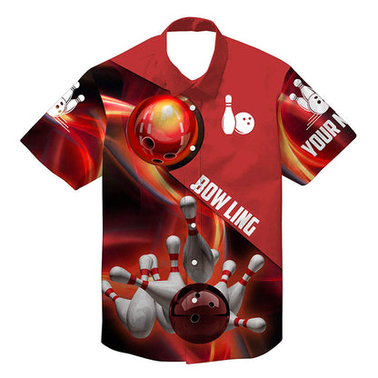 Hawaiian Bowling Shirts Custom Name Red Flame Bowling Shirt, Personalized Bowling Team Shirts HO4021