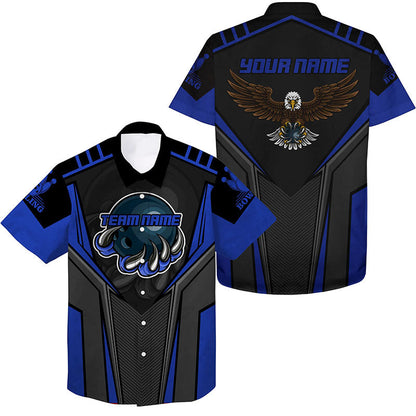 Custom Name And Team Name Bowling Hawaiian Shirt For Men, Eagle Men's Bowling Team Shirts Multicolor HO4014