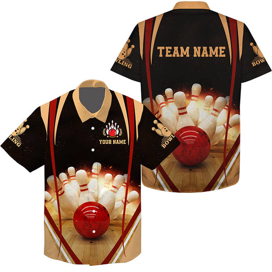 Black Vintage Hawaiian Bowling Shirts Custom Name And Team Name Mens Bowler Shirt, Bowling Team Shirts HO0320
