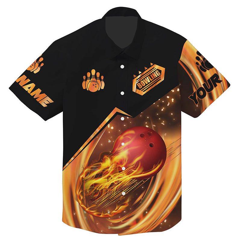 Hawaiian Bowling Shirts Custom Name Flame Bowling Shirt, Personalized Bowling Team Shirts HO4002
