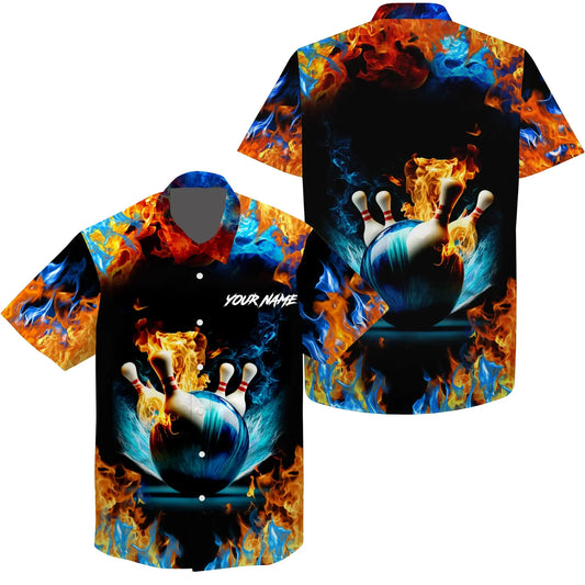 Water fire background custom name Hawaiian bowling shirts for men, bowling team shirts HO2795