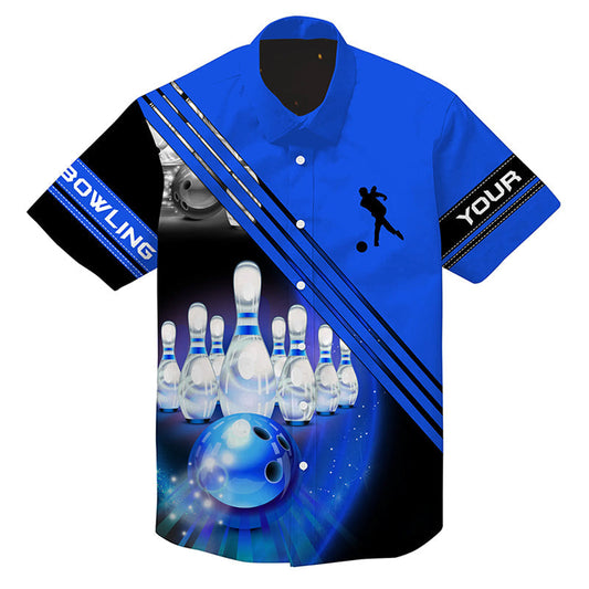Custom Multi Color Hawaiian Bowling Shirts Bowling Ball And Pins Team Shirt, Button Up Bowling Shirts HO0035