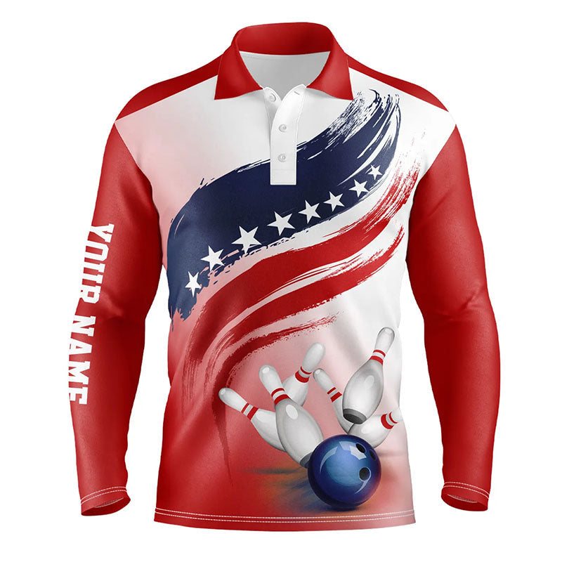 Custom American Flag Bowling Polo Long Shirts BO0297