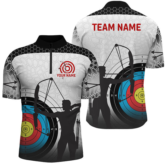 Lasfour Personalized 3D Target Archery Silhouette Archer 3D Zipper Polo Shirt AA0067