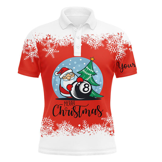 Lasfour Personalized Merry Christmas 8 Ball Billiard Polo Shirts For Men, Custom Christmas Billiard Shirts BIA0345