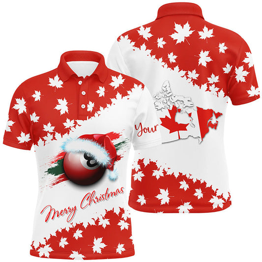 Lasfour Personalized Merry Christmas 8 Ball Pool Canadian Flag Billiard Polo Shirts BIA0340