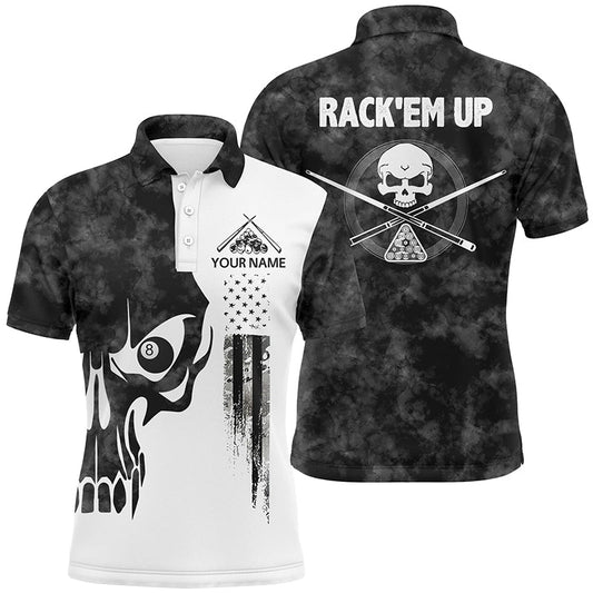Lasfour Personalized Rack Em Up Billiards American Flag Billiard Skull Polo Shirts BIA0914