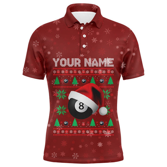 Lasfour Personalized Ugly Christmas Billiards Polo Shirts For Men, 8 Ball Pool Christmas Billiard Shirts BIA0344