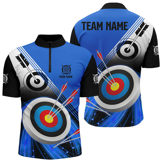 Lasfour Personalized 3D Archery Target Blue Black Archery 3D Zipper Polo Shirt AA0060