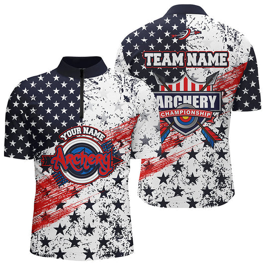 Lasfour Personalized American Flag Archery Champion 3D Zipper Polo Shirt AA0017