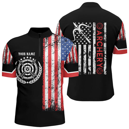 Lasfour Personalized Vintage American Flag Target Archery 3D Zipper Polo Shirt AA0041