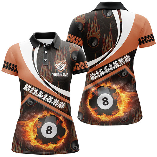 Lasfour Billiard Balls Fire Flame Orange Style Custom Billiard Polo Shirts For Women BIA0904