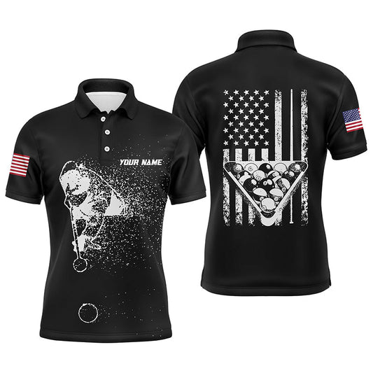 Lasfour American Flag Black Custom Billiard Polo Shirts BIA0913