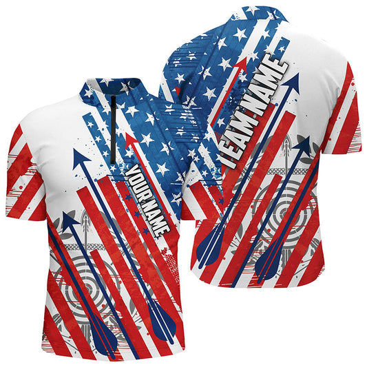 Lasfour Personalized Archery Bow Hunting US Flag Shooter Archery 3D Zipper Polo Shirt AA0032