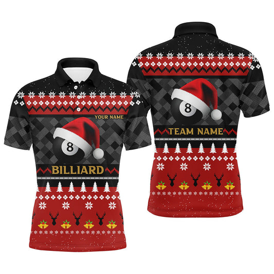Lasfour Personalized Funny Christmas 8 Ball Pool With Santa Claus Hat Billiard Polo Shirts BIA0315