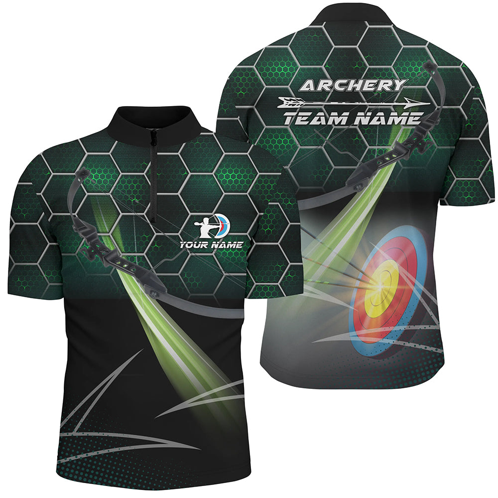 Lasfour Personalized Green Honeycomb Pattern 3D Target Archery 3D Zipper Polo Shirt AA0025