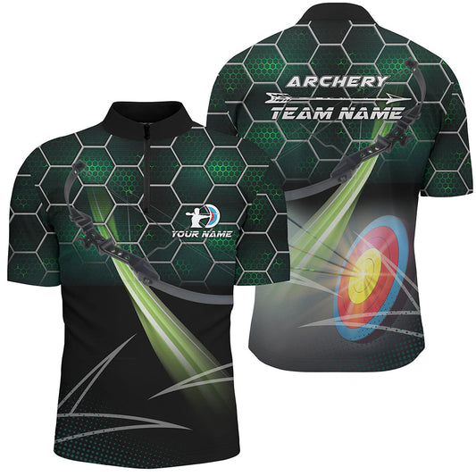 Lasfour Personalized Green Honeycomb Pattern 3D Target Archery 3D Zipper Polo Shirt AA0025