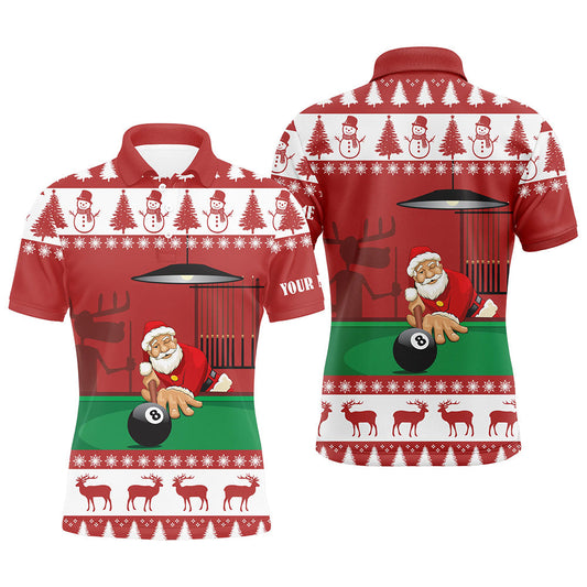 Lasfour Personalized 3D Billiard Santa Claus Playing Pool Polo Shirts BIA0320