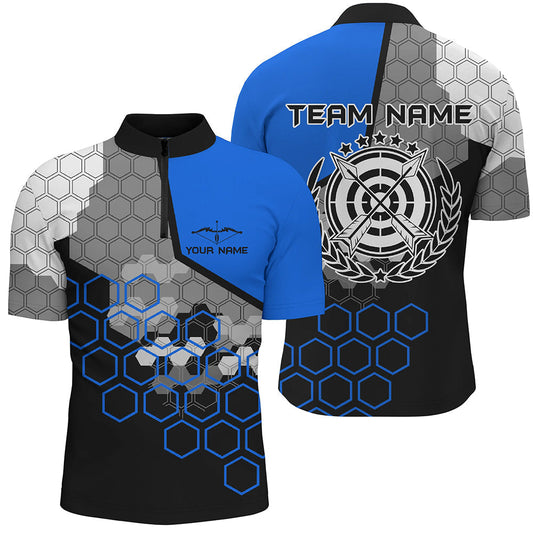 Lasfour Personalized Blue Honeycomb Pattern Archery 3D Zipper Polo Shirt AA0016