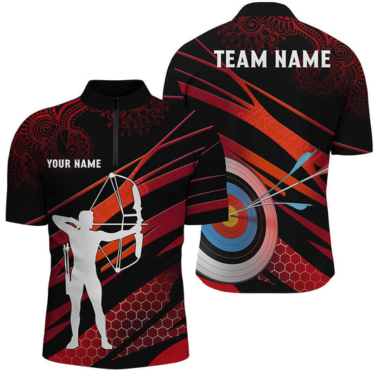 Lasfour Personalized Silhouette Archer 1 3D Target Archery 3D Zipper Polo Shirt AA0015