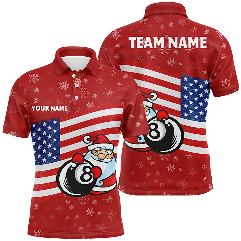 Lasfour Personalized US Flag 8 Ball Pool With Santa Christmas Billiard Polo Shirts BIA0337