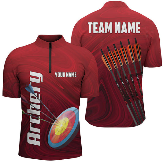 Lasfour Personalized Red 3D Target Archery 3D Zipper Polo Shirt AA0076