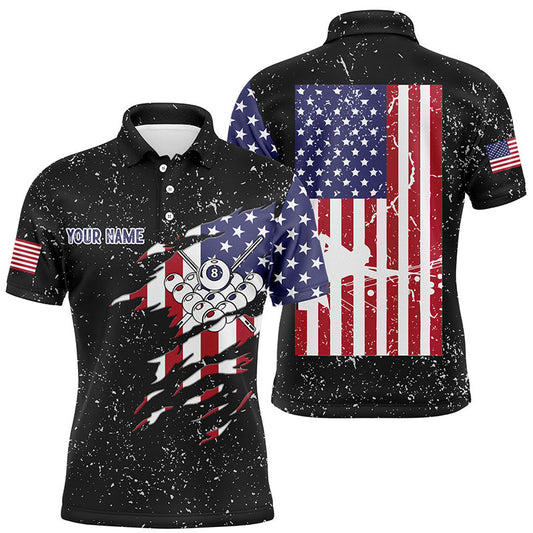 Lasfour Personalized Billiard Balls US Flag Black Grunge Polo Shirts BIA0910