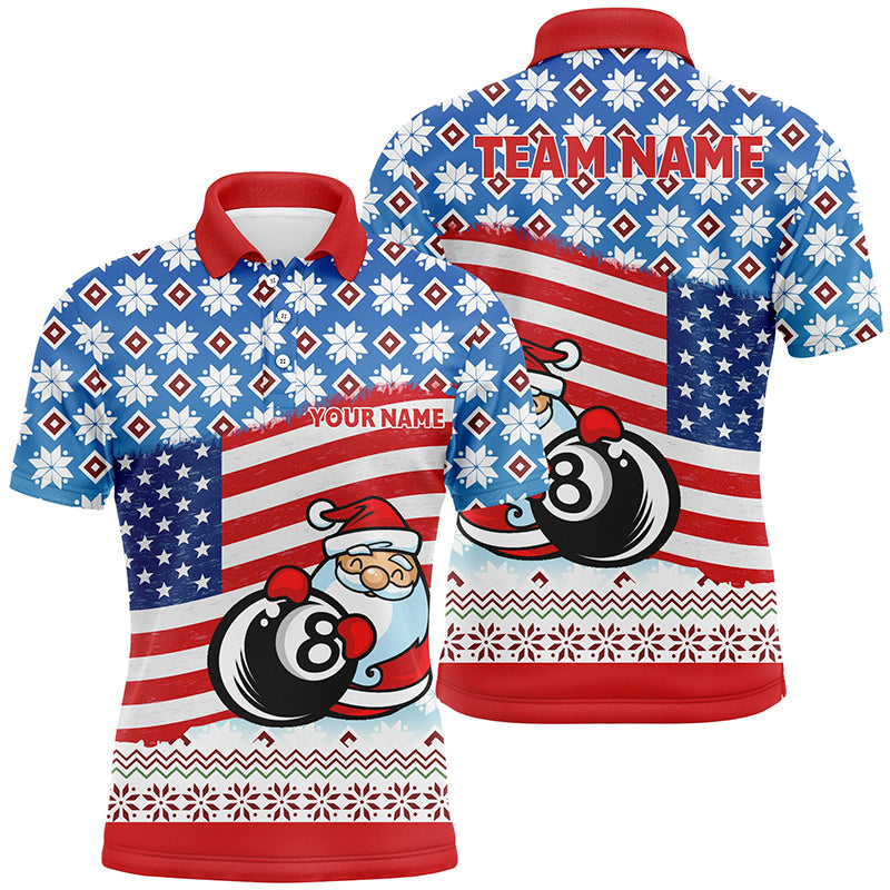Lasfour Personalized US Flag 8 Ball Pool With Santa Christmas Billiard Polo Shirts BIA0336