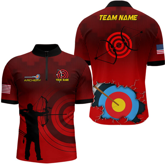 Lasfour Personalized 3D Target Archery Silhouette Archer 1 3D Zipper Polo Shirt AA0048