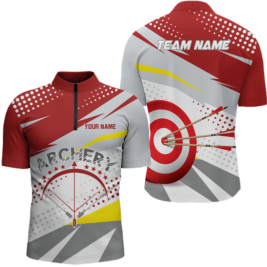 Lasfour Personalized Grey Red 3D Target Archery 3D Zipper Polo Shirt AA0078