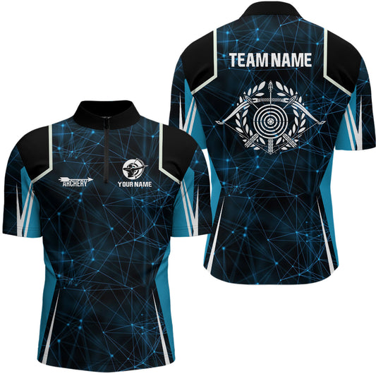 Lasfour Personalized Blue 3D Target Archery 3D Zipper Polo Shirt AA0079