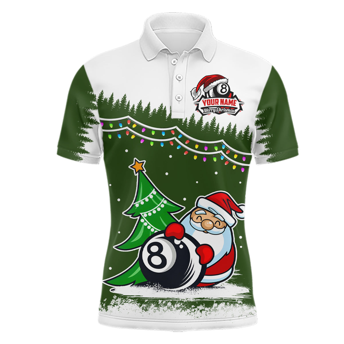 Lasfour Personalized 8 Ball Pool With Santa Claus Christmas Billiard Polo Shirts BIA0339