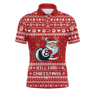 Lasfour Red Funny Billiard 8 Ball Pool With Santa Claus Christmas Personalized Name 3D Shirt BIA0326