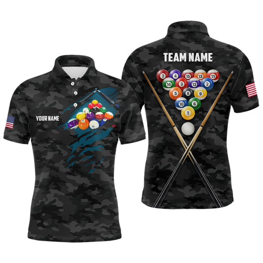 Lasfour Personalized Billiard Black Camouflage Polo Shirts BIA0924