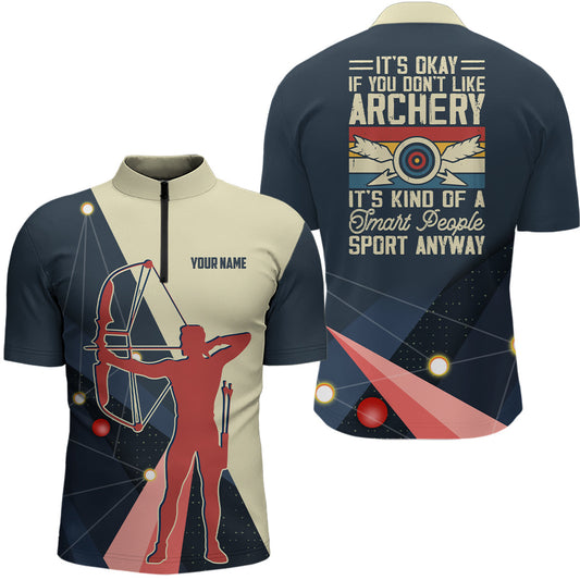 Lasfour Personalized Silhouette Archer 3D Target Archery 3D Zipper Polo Shirt AA0065