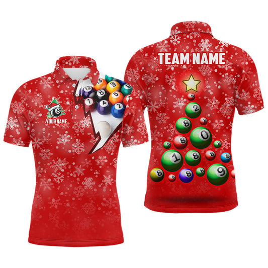 Lasfour Personalized Christmas Tree Billiard Balls Polo Shirts Red BIA0323