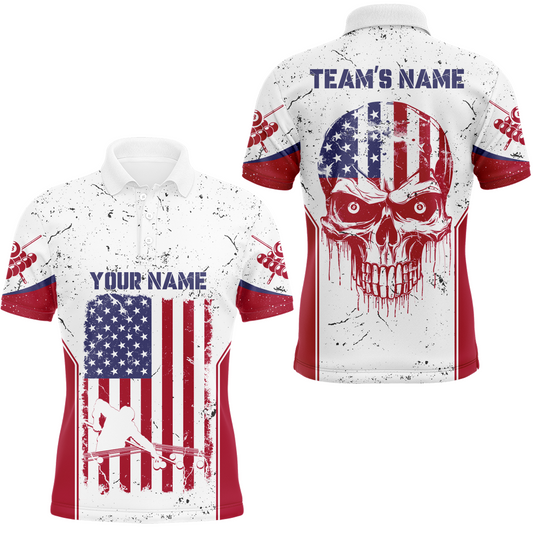 Lasfour Billiard Patriotic Skull Flag White Grunge Custom Billiard 3D Polo Shirts BIA0532