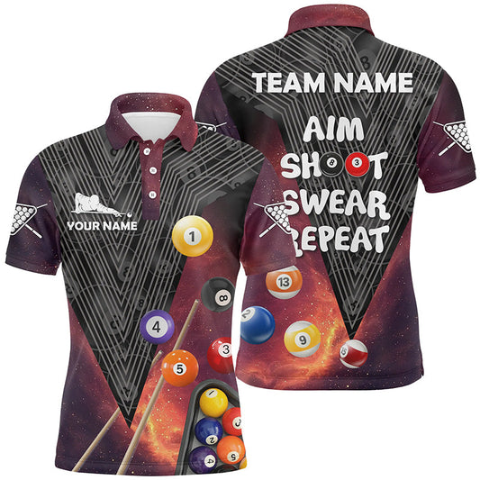 Lasfour Billiard Aim Shoot Swear Repeat Red Version Custom Name 3D All Over Print Polo Shirts BIA0546
