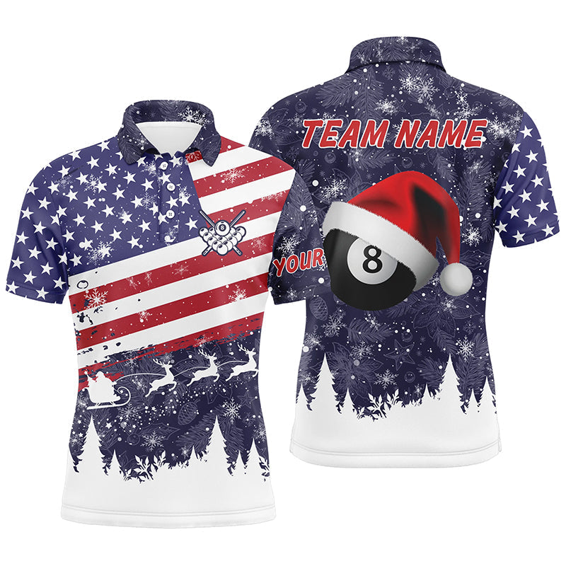 Lasfour Personalized Merry Christmas American Flag Billiard Polo Shirts BIA0314