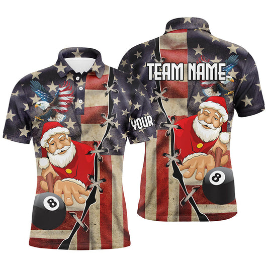 Lasfour Funny Christmas Santa And Billiard US Flag Personalized Name 3D Shirt BIA0297