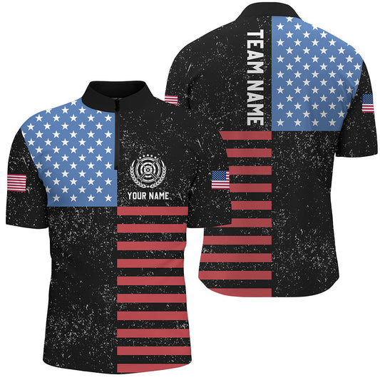 Lasfour Personalized American Flag Archery 3D Zipper Polo Shirt AA0008