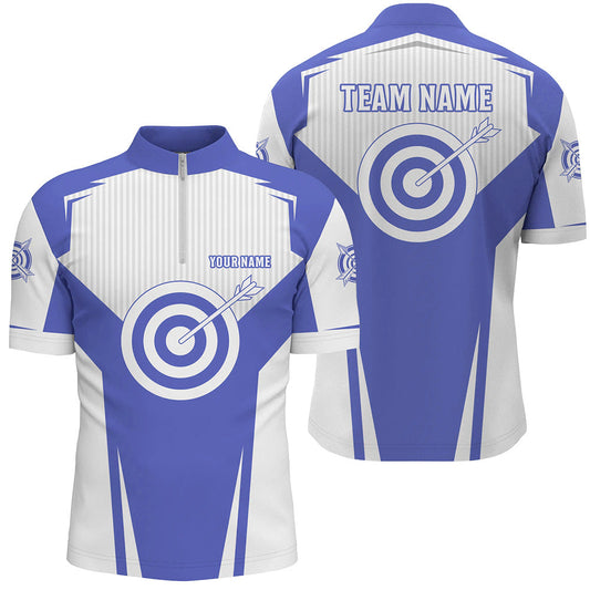 Lasfour Blue Archery Jerseys Men Custom Team Name Archery Uniform Jerseys 3D Zipper Polo Shirt AA0081