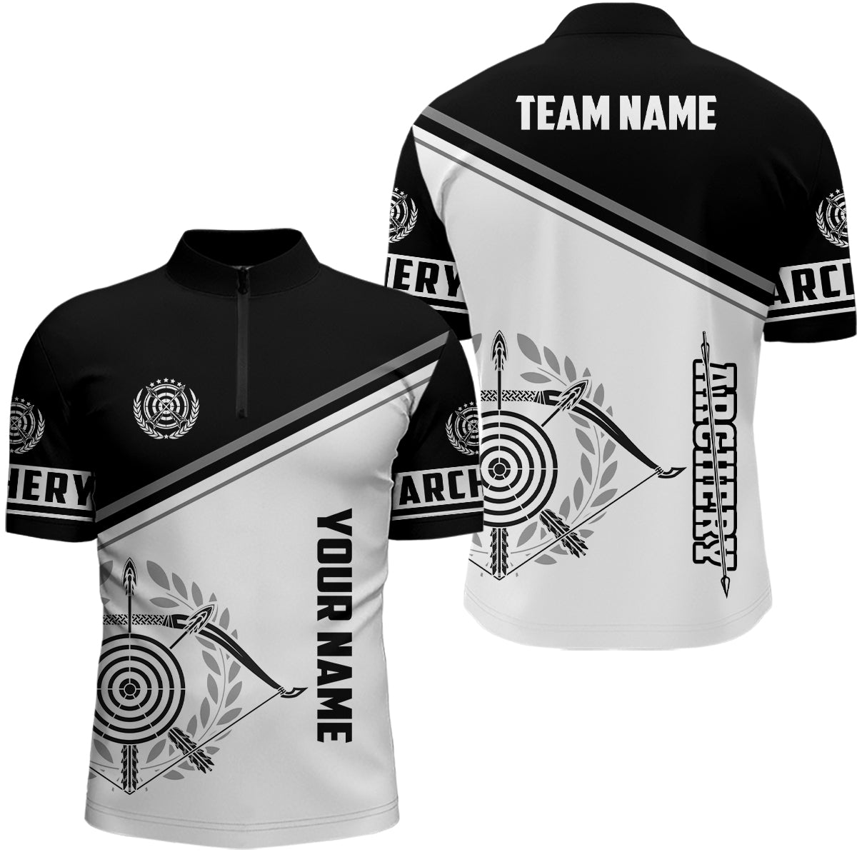 Lasfour Personalized Black White Archery Bow 3D 3D Zipper Polo Shirt AA0042