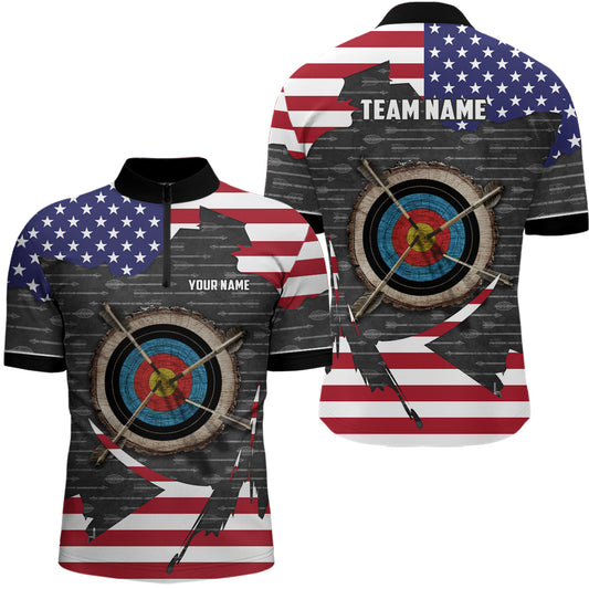Lasfour Retro 3D Archery Target Custom US Flag Men 3D Zipper Polo Shirt AA0034