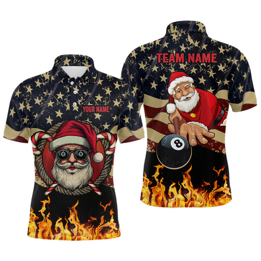 Lasfour Funny Christmas Santa And Billiard USA Flag Fire Custom Polo Shirts BIA0310