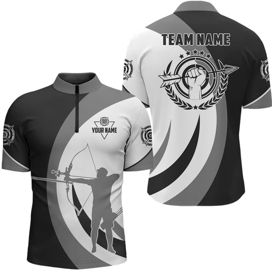 Lasfour Grey Black Silhouette Player Custom Archery Men 3D Zipper Polo Shirt AA0035